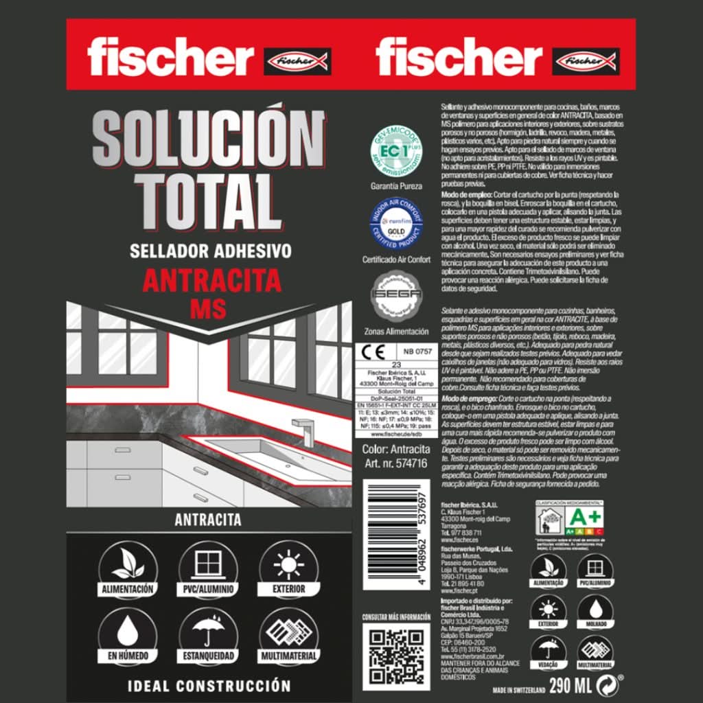 MS Lijmkit Cartridge Totaaloplossing 290ml Fischer