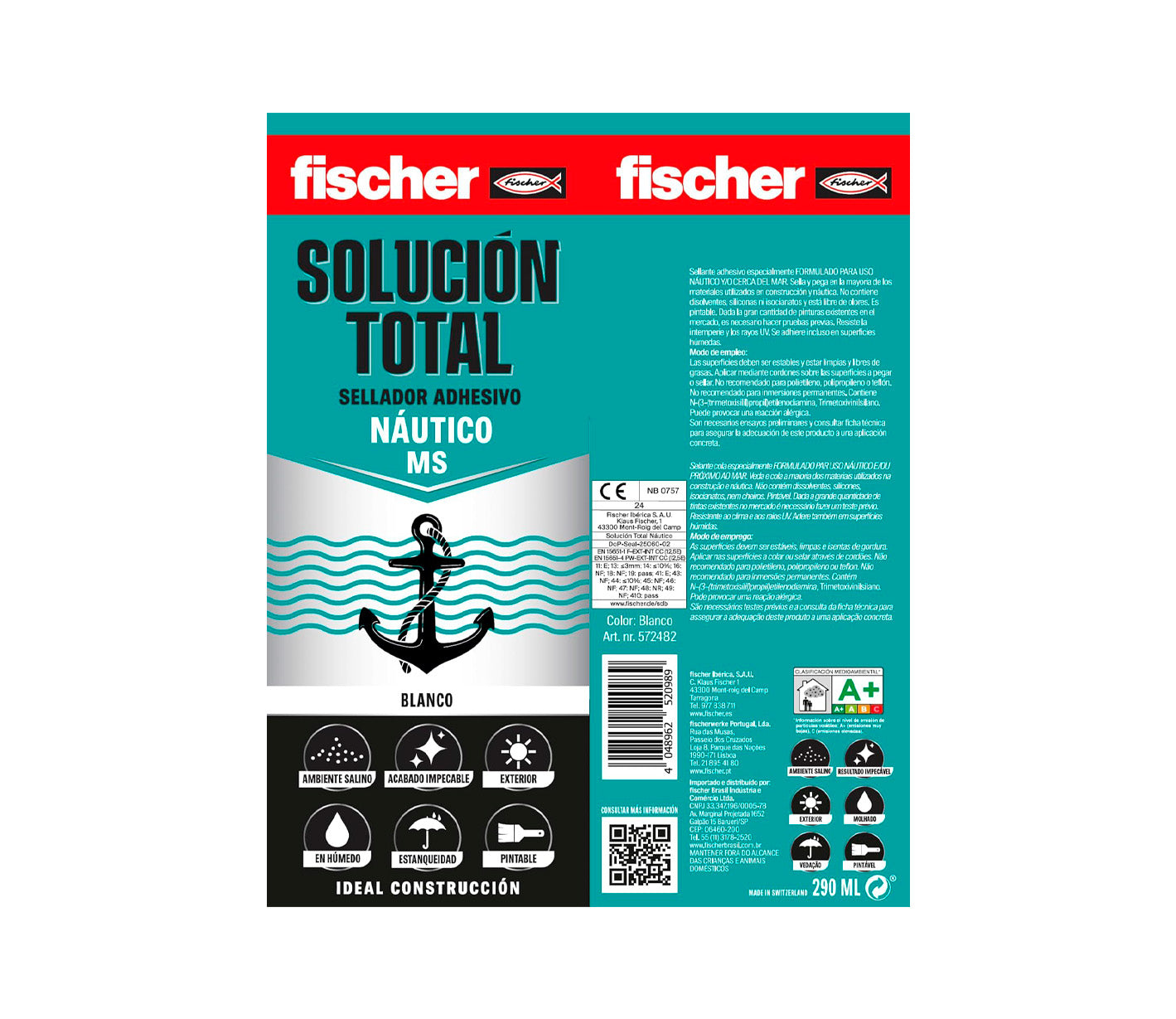 Cartouche adhésive de mastic 290ml Fischer MS Special Nautical