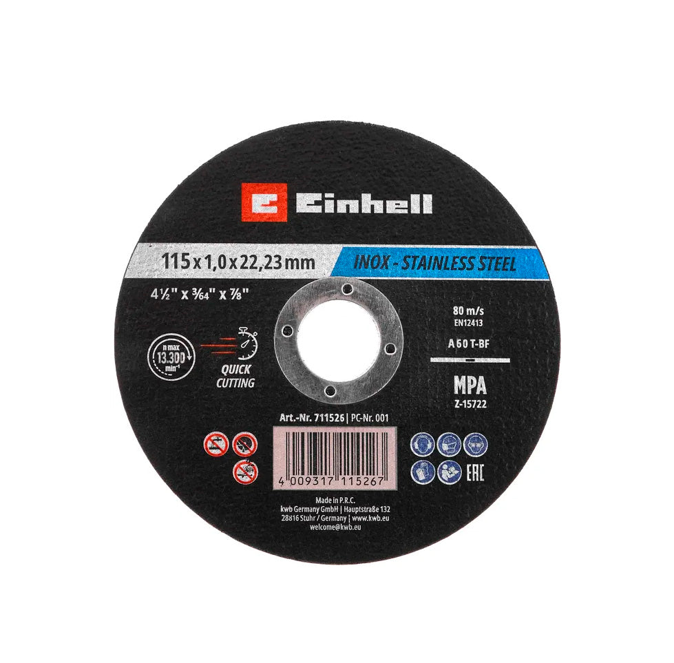 Cube de 50 disques à tronçonner inox 115x1mm Einhell