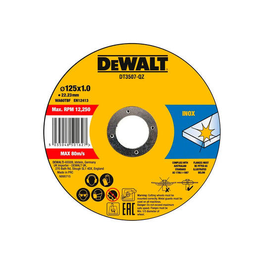 Can with 10 high-performance cutting discs for stainless steel 125x1x22.23mm Dewalt