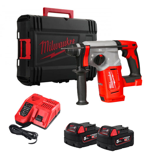 SDS-PLUS 2.3J M18 25mm Combihamer + 2bat 5Ah + Oplader + Koffer Milwaukee M18 BLH-502X