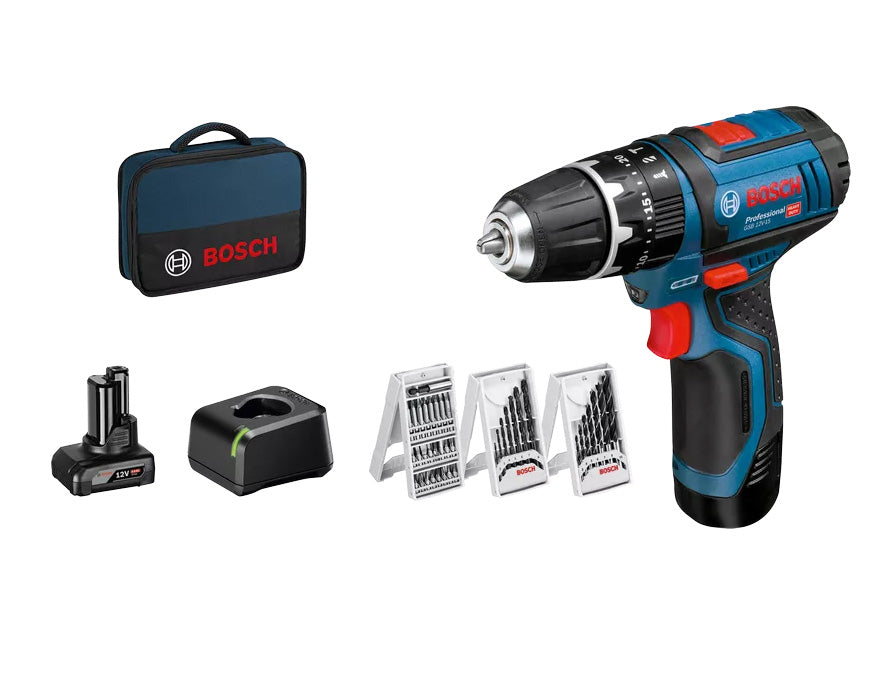 GSB 12V-15 boormachine + 2Ah accu + 25 bitset + Bosch acculader