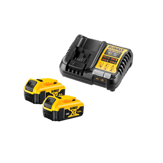 Set van 2 XR LI-ION 5 A.H railbatterijen en Dewalt DCB1104P2 oplader