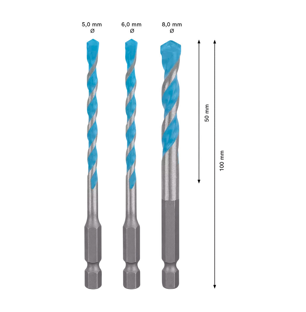 Set van 3 EXPERT HEX-9 Multiconstruction 5/6/8 mm Bosch-boren